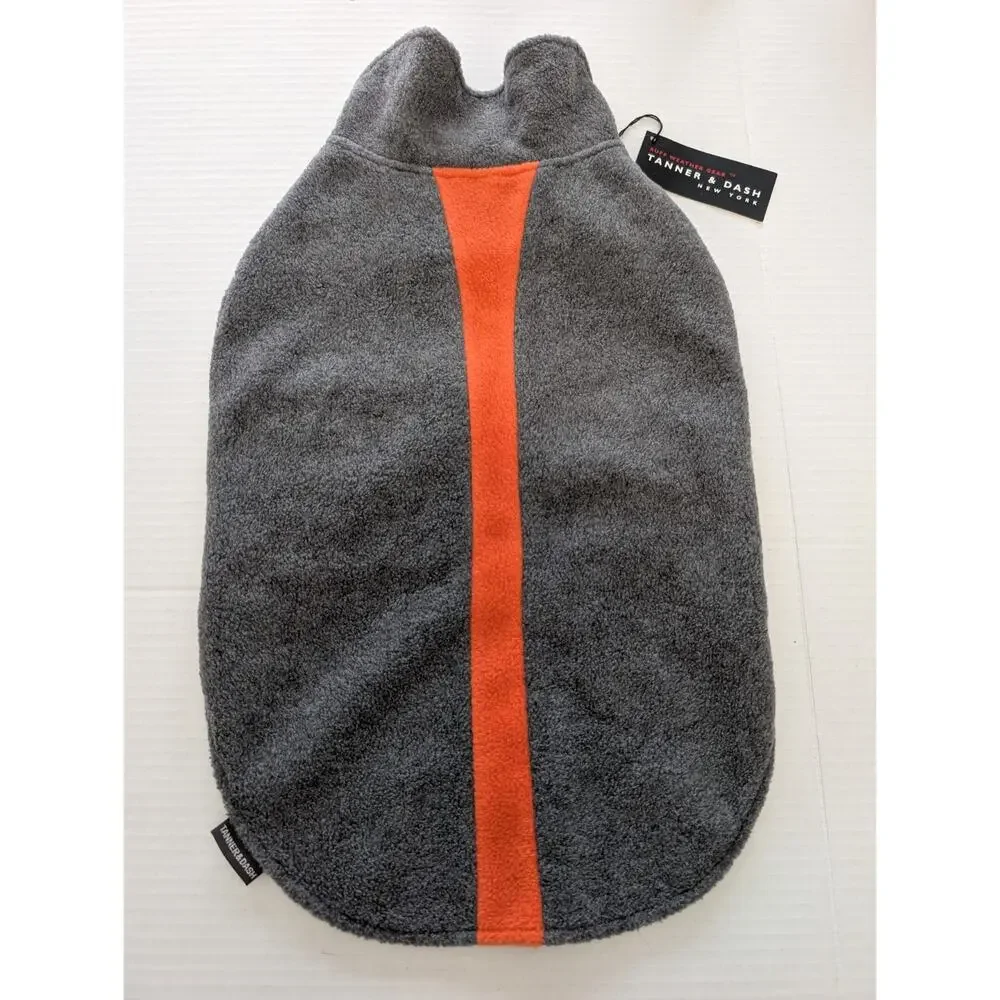 Tanner And Dash Gray Fleece Dog Coat Size 16 Inch Orange Stripe Designer New